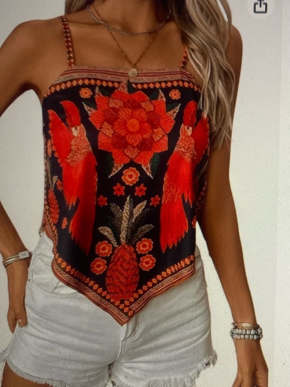 Milumia Black Red Floral Hanky Hem Cami Top